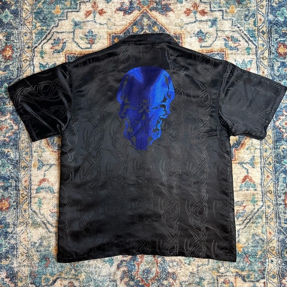 Vintage Y2K Snake Eyes Skull All Over Print Button-up Shirt - Picture 2 of 6